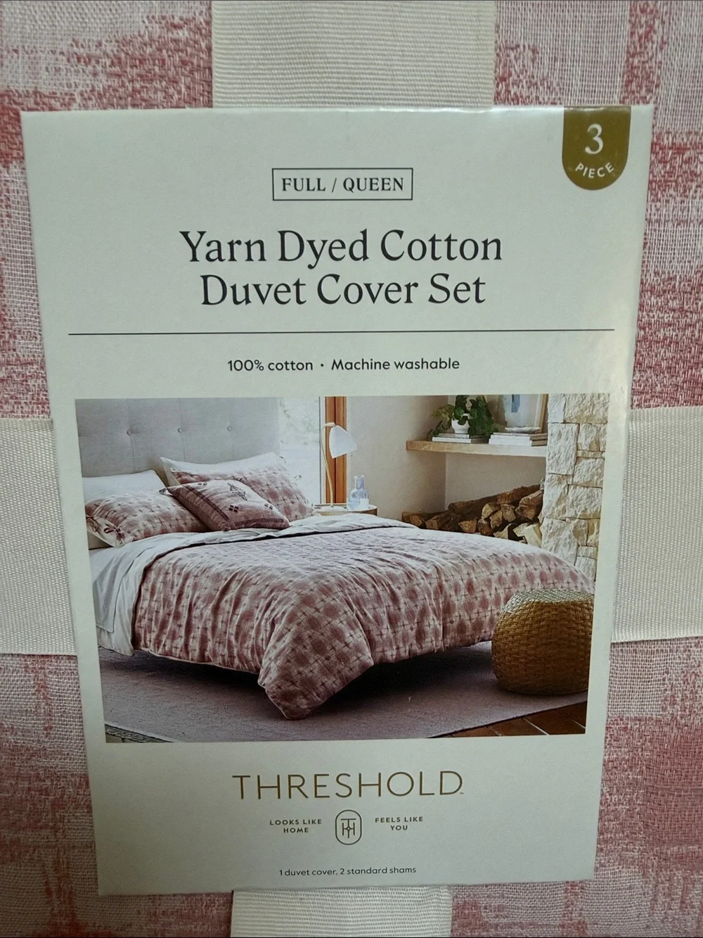 Threshold Yarn Dyed Cotton Duvet Cover Set - Dusty Rose Full/ Queen NWT